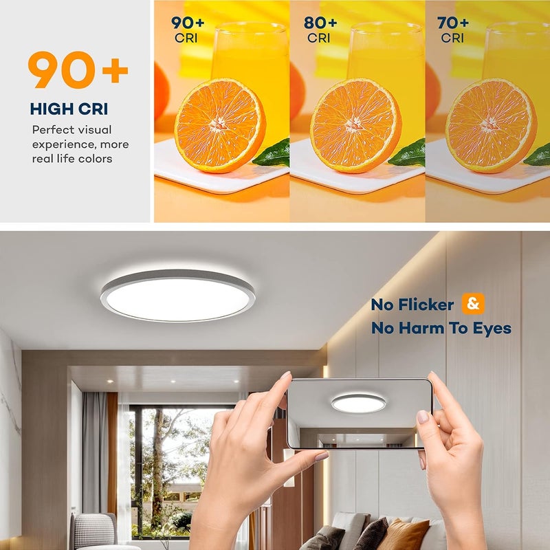 BLNAN Dimmable LED Flush Mount Ceiling Light Fixture with Remote Control, 12Inch 24W 3000K-6500K Light Color Adjustable, Modern Ultra-Thin Ceiling Lamp for Bedroom Kitchen, Wired - Image 3